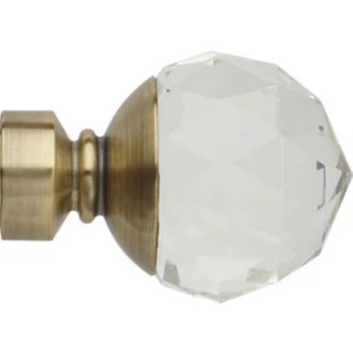 Rolls Neo Premium 28mm Clear Faceted Ball Spun Brass Effect Crystal Finials (Pair)