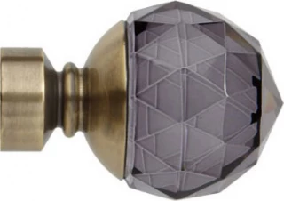 Rolls Neo Premium 28mm Smoke Grey Faceted Ball Spun Brass Crystal Finials (Pair)
