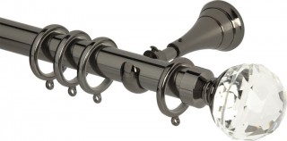 Rolls Neo Premium 28mm Clear Faceted Ball Black Nickel Cup Bracket Metal Curtain Pole