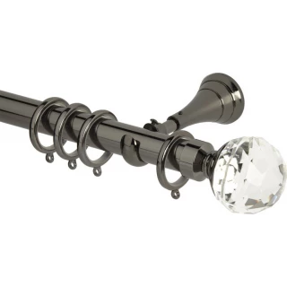 Rolls Neo Premium 28mm Clear Faceted Ball Black Nickel Cup Bracket Metal Curtain Pole