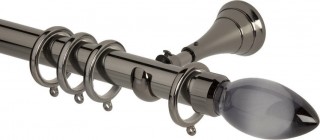 Rolls Neo Premium 28mm Smoke Grey Teardrop Black Nickel Cup Bracket Metal Curtain Pole