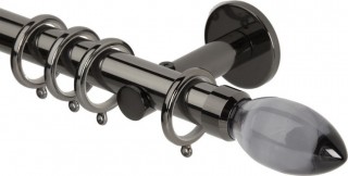 Rolls Neo Premium 28mm Smoke Grey Teardrop Black Nickel Cylinder Bracket Metal Curtain Pole