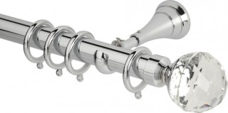 Rolls Neo Premium 28mm Clear Faceted Ball Chrome Cup Bracket Metal Curtain Pole