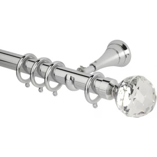 Rolls Neo Premium 28mm Clear Faceted Ball Chrome Cup Bracket Metal Curtain Pole