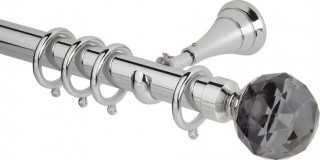 Rolls Neo Premium 28mm Smoke Grey Faceted Ball Chrome Cup Bracket Metal Curtain Pole