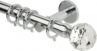 Rolls Neo Premium 28mm Clear Faceted Ball Chrome Cylinder Bracket Metal Curtain Pole