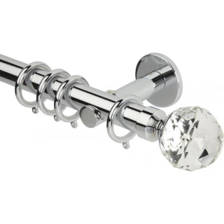 Rolls Neo Premium 28mm Clear Faceted Ball Chrome Cylinder Bracket Metal Curtain Pole