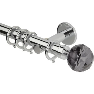 Rolls Neo Premium 28mm Smoke Grey Faceted Ball Chrome Cylinder Bracket Metal Curtain Pole