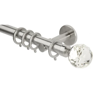 Rolls Neo Premium 28mm Clear Faceted Ball Stainless Steel Cylinder Bracket Metal Curtain Pole