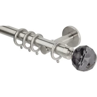 Rolls Neo Premium 28mm Smoke Grey Faceted Ball Stainless Steel Cylinder Bracket Metal Curtain Pole