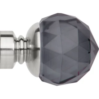 Rolls Neo Premium 35mm Smoke Grey Faceted Ball Stainless Steel Crystal Finials (Pair)