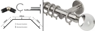 Rolls Neo 3 Sided Bay Curtain Pole Kit 28mm Stainless Steel