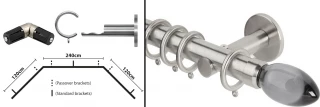 Rolls Neo 3 Sided Bay Curtain Pole Kit 35mm Stainless Steel