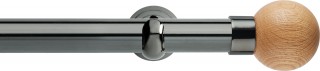 Rolls Neo 28mm Oak Ball Metal Eyelet Curtain Pole Black Nickel Cup Brackets