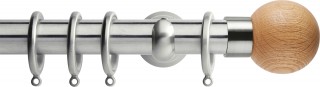 Rolls Neo 28mm Oak Ball Metal Curtain Pole Stainless Steel Cup Brackets