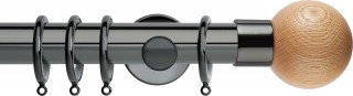 Rolls Neo 35mm Oak Ball Metal Curtain Pole Black Nickel Cylinder Brackets