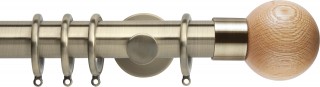 Rolls Neo 35mm Oak Ball Metal Curtain Pole Spun Brass Cylinder Brackets