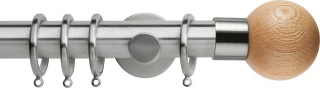 Rolls Neo 35mm Oak Ball Metal Curtain Pole Stainless Steel Cylinder Brackets