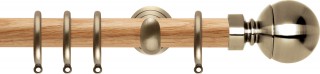 Rolls Neo 28mm Ball Oak Curtain Pole Spun Brass Cup Brackets