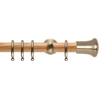 Rolls Neo 28mm Trumpet Oak Curtain Pole Spun Brass Cup Brackets