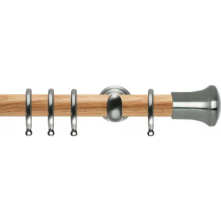 Rolls Neo 28mm Trumpet Oak Curtain Pole Stainless Steel Cup Brackets