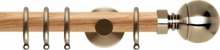Rolls Neo 28mm Ball Oak Curtain Pole Spun Brass Cylinder Brackets