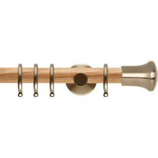 Rolls Neo 28mm Trumpet Oak Curtain Pole Spun Brass Cylinder Brackets