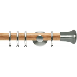 Rolls Neo 28mm Trumpet Oak Curtain Pole Stainless Steel Cylinder Brackets