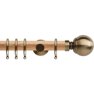 Rolls Neo 35mm Ball Oak Curtain Pole Spun Brass Cylinder Brackets