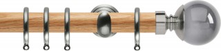 Rolls Neo Premium 28mm Smoke Grey Ball Oak Curtain Pole Stainless Steel Cup Brackets