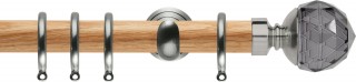 Rolls Neo Premium 28mm Smoke Grey Faceted Ball Oak Curtain Pole Stainless Steel Cup Brackets