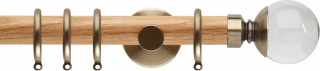 Rolls Neo Premium 28mm Clear Ball Oak Curtain Pole Spun Brass Cylinder Brackets