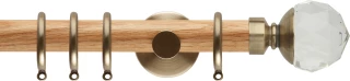 Rolls Neo Premium 28mm Clear Faceted Ball Oak Curtain Pole Spun Brass Cylinder Brackets