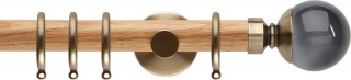 Rolls Neo Premium 28mm Smoke Grey Ball Oak Curtain Pole Spun Brass Cylinder Brackets