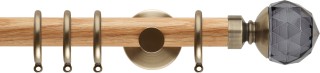 Rolls Neo Premium 28mm Smoke Grey Faceted Ball Oak Curtain Pole Spun Brass Cylinder Brackets