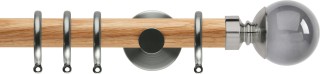 Rolls Neo Premium 28mm Smoke Grey Ball Oak Curtain Pole Stainless Steel Cylinder Brackets