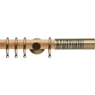 Rolls Neo Premium 35mm Wired Barrel Oak Curtain Pole Spun Brass Cylinder Brackets
