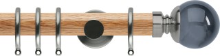 Rolls Neo Premium 35mm Smoke Grey Ball Oak Curtain Pole Stainless Steel Cylinder Brackets