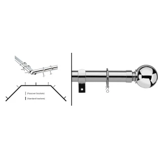 Haywick Deluxe Ball 28mm Chrome Metal Bay Curtain Pole Kit